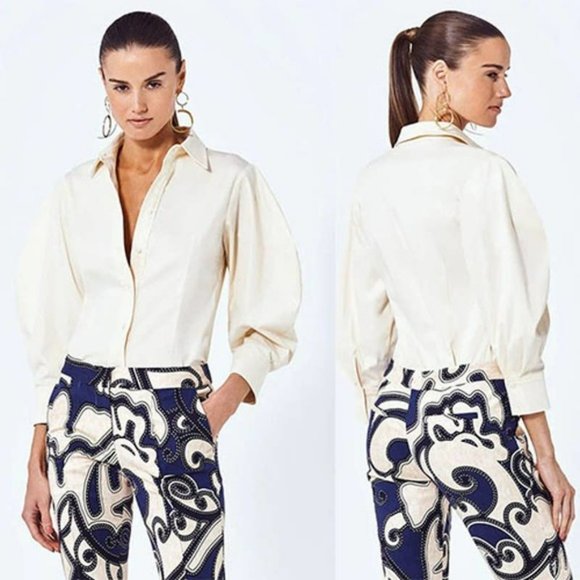 Alexis Brooks Blouson Sleeve Structured Collar Top Women's Ivory Size: M NWT - Picture 8 of 8